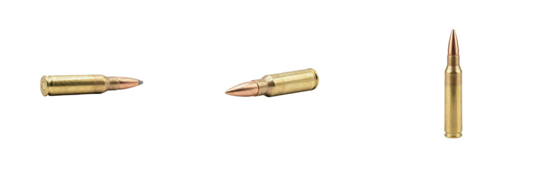 Set of shiny brass rifle bullet cartridge isolated on transparent background png for military weapon ammunition graphic design