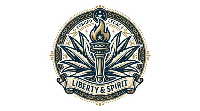 Vintage Emblem with Agave Plant and Flaming Torch
