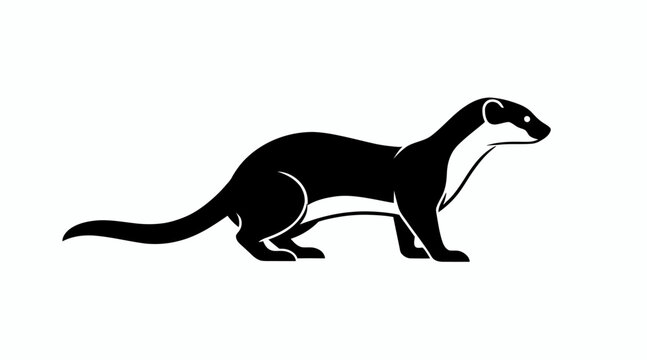 Black and white stylized silhouette of a stoat or weasel in profile on white background.