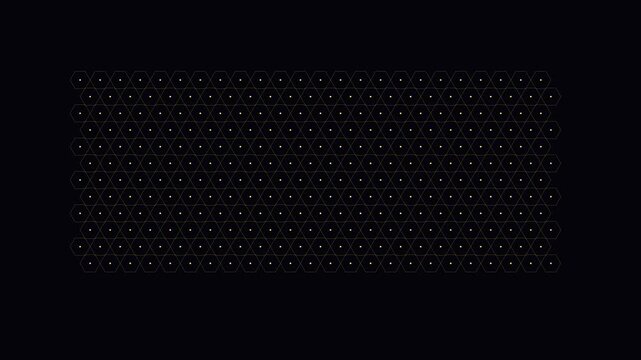 Abstract gold hexagon grid motion background, with glowing particles, and geometric lines, for digital technology, and data animation 4k