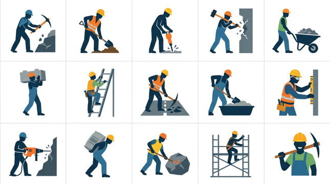 Collection of construction workers in various poses.