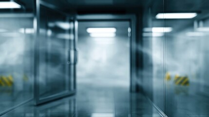 Fototapeta premium The sterile and clean environment with blue tones and reflections creates a futuristic and innovative atmosphere, concepts related to biotechnology, healthcare, and technological development.