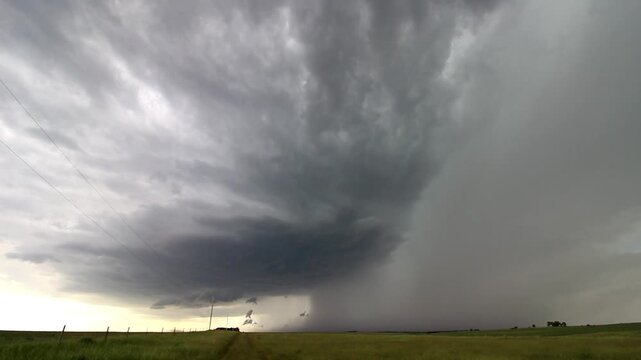 Time lapse footage of a supercell storm approaching in the great plains.