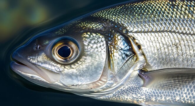 Close-up of a silver fish head.