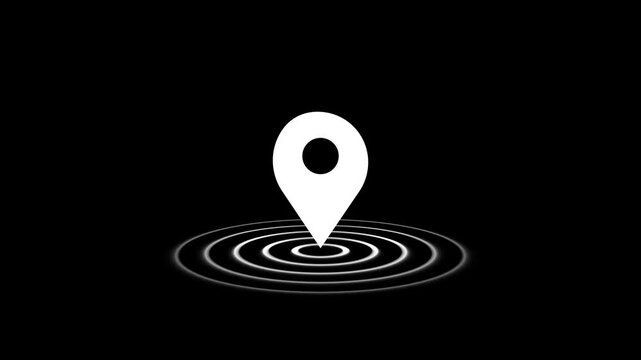 Location pin icon with concentric circles against a black background.