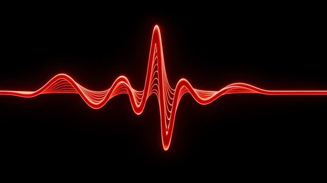 A glowing rhythmic pulse visualizes complex electronic data frequencies radiating through space representing urgent medical monitoring signals for healthcare professionals analyzing vital life