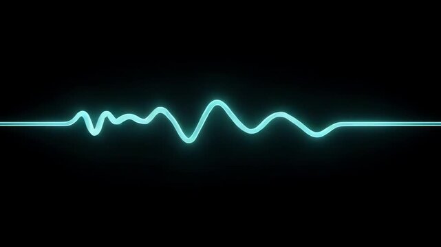 A vibrant cyan pulse undulates across the deep darkness as a glowing sound wave pattern represents complex data frequencies emerging through an energetic electrical signal rhythm within