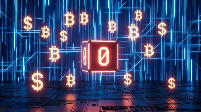 Global cryptocurrency exchange trades in digital markets as Bitcoin symbols glow over a financial grid, suggesting volatility, risk, and opportunity for investors worldwide