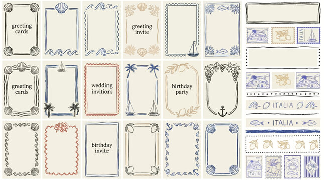 Set of Sixty Vintage Chalkboard Frame and Charcoal Border for Elegant Wedding Invitation Birthday Party Stationery Greeting Card and Rustic Picnic Event Decoration on Textured Background