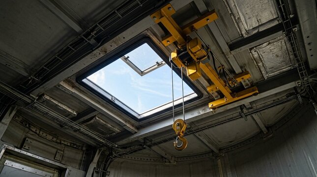 Nacelle crane small internal service crane hook visible at roof hatch opening crane installed in nacelle ceiling