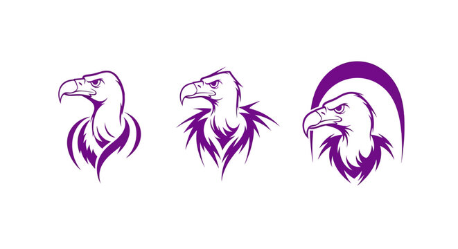 Purple Eagle Head Logo Design Set.