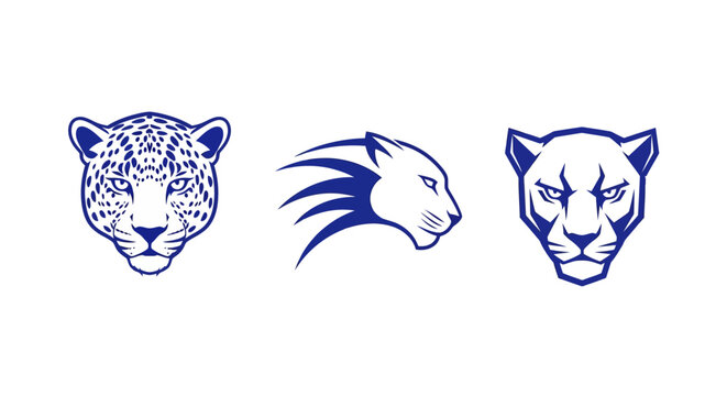 Three Blue Panther and Leopard Head Logos.