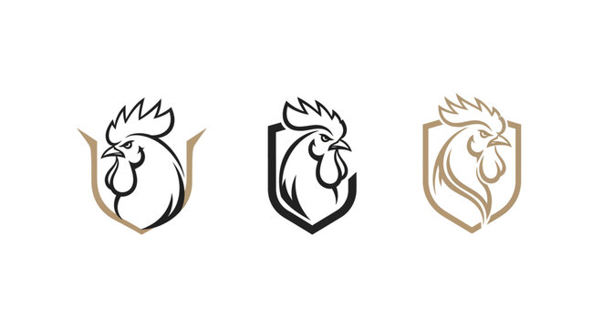 Elegant Rooster Logo Design with Shield and Crown Elements.
