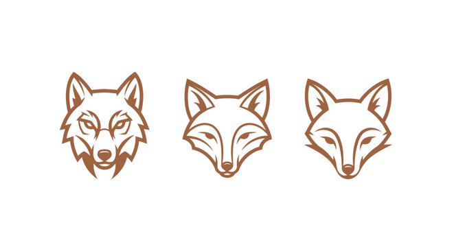 Three stylized animal head illustrations of wolf and foxes.