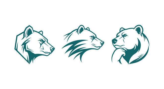 Three stylized bear head illustrations in profile view.