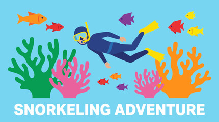 Snorkeling Among Colorful Coral Reef Fish Vector Illustration © Bima