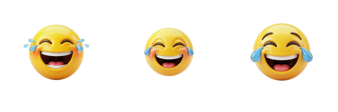 Set or collection of isolated laughing crying emoji 3d face with tears of joy happy smile emoticon transparent background png