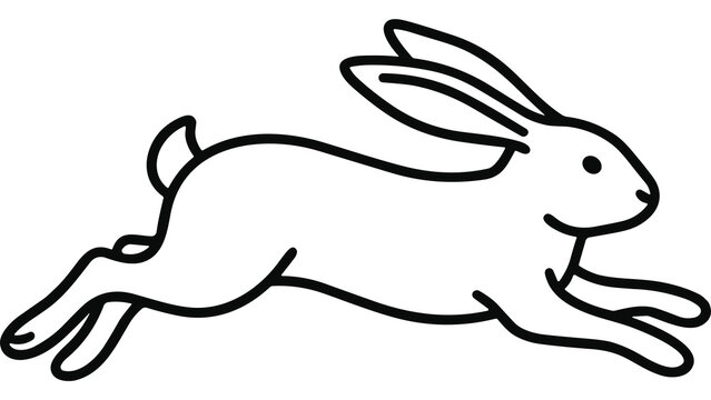 Minimalist black line art illustration of a running rabbit isolated on transparent background for graphic design