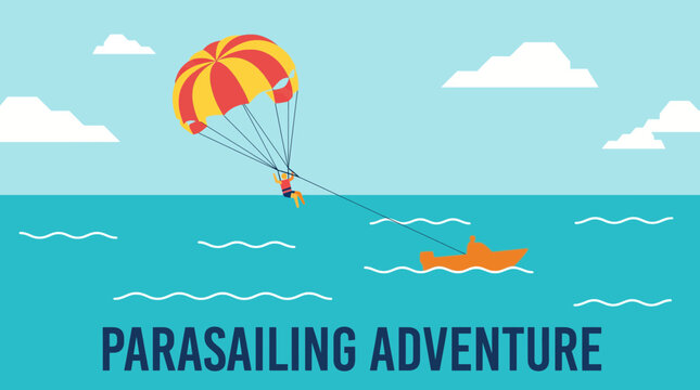 Parasailing Above Turquoise Ocean Vector Illustration