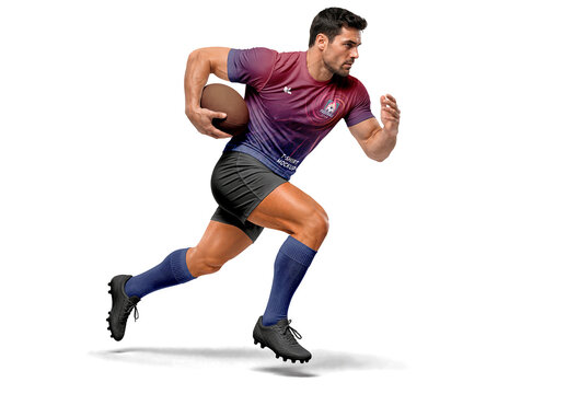 Man Wearing Rugby Uniform With Ball Mockup
