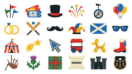 Scottish celebration elements kilt tartan bagpipes thistle Hogmanay circus. © KALPANA AKTER