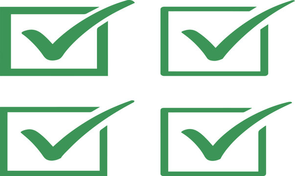 Four green checkmarks in boxes for approval and confirmation