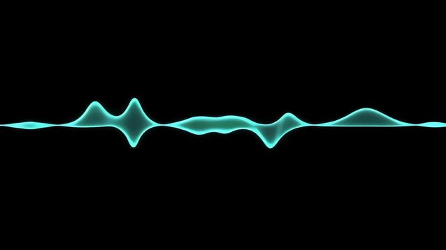 A vibrant cyan wave pulses rhythmically across a dark void representing the dynamic flow of digital audio frequencies captured during high fidelity electronic sound recording sessions for media