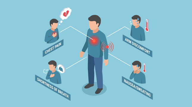 Heart Attack Symptoms Isometric Illustration