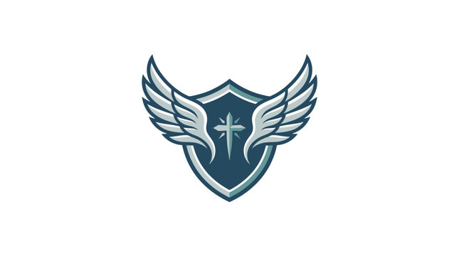shield with wings and star, blue logo