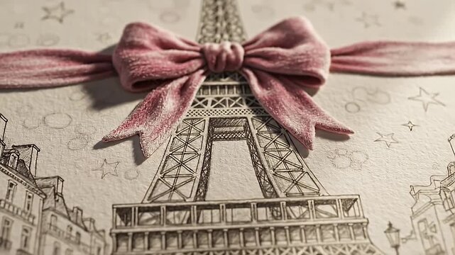 Intricate artistic sketch of the Eiffel Tower emerging from a Parisian street scene in pencil