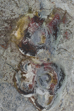 Aerial view of colorful geothermal volcanic craters and mineral deposits in Iceland.