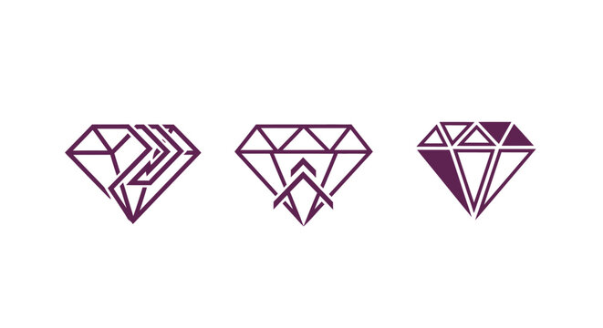 Three geometric diamond shapes in purple outline style.