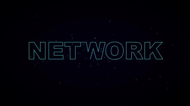 Digital network concept with glowing data particles and cyber tech typography for business connectivity and communication animation 4k