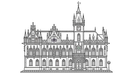 Obraz premium Ornate Gothic Revival Building Facade Illustration
