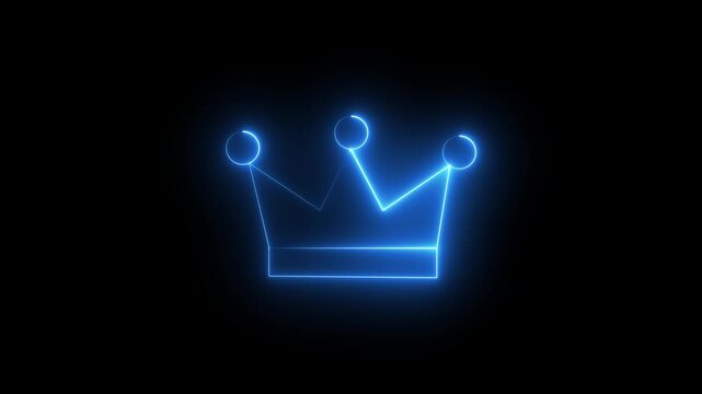 Minimalist glowing neon crown icon animation on a black background representing royalty, luxury, leadership, success, achievement, and premium quality. Clean futuristic line.