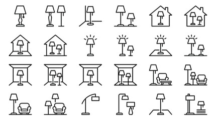 Fototapeta premium Vector Icons Collection of floor lamp line icons for interior design and home lighting concepts. EPS Editable