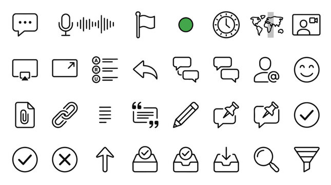 Vector Icons Comprehensive Set of Communication and Interface Line Icons for Digital Messaging and Workflow Management. EPS Editable