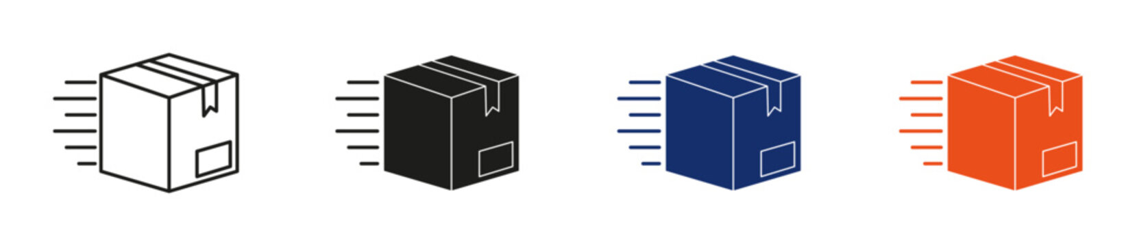 Package delivery icon set. Shipping box, parcel, and logistics symbols representing package delivery, e commerce, warehouse management, freight transport, and supply chain services.