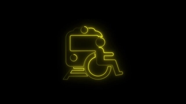 neon wheelchair accessible public transport icon animation on a black background representing inclusive mobility, accessible transportation, disability access, and universal design. Futuristic line.