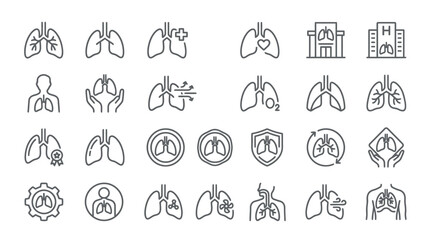 Fototapeta premium Vector Icons Human Lungs and Respiratory System Medical Line Icon Set. EPS Editable