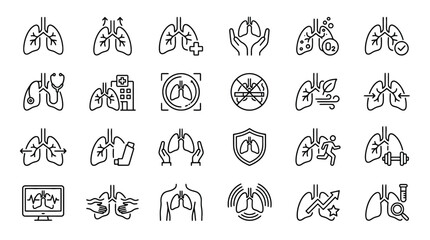 Fototapeta premium Vector Icons Human Lungs Health and Respiratory System Line Icon Set for Medical and Wellness Design. EPS Editable