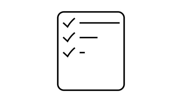 Minimalist animated checklist featuring sequential checkmarks appearing on a digital document form, representing task completion, project management success, and efficient workflow progress