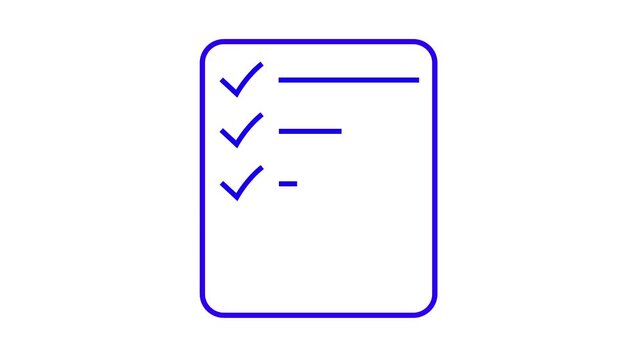 Minimalist digital checklist animation with blue checkmarks appearing on a white background, representing task completion, productivity, success, goal achievement, and efficient workflow management