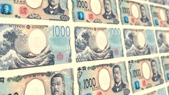 Japanese 1000 Yen Banknotes Floating Money Loop Background Finance Business Currency Animation