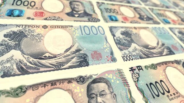 Flying Japanese 1000 Yen Banknotes Seamless Money Loop Background Financial Business Motion