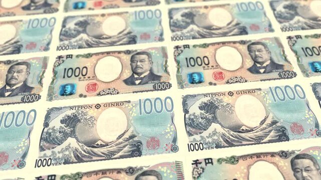 Japanese 1000 Yen Money Background Loop Animation Currency Cash Finance Business Footage