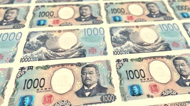 Japanese 1000 Yen Banknotes Motion Loop Background Financial Business Cash Currency Video