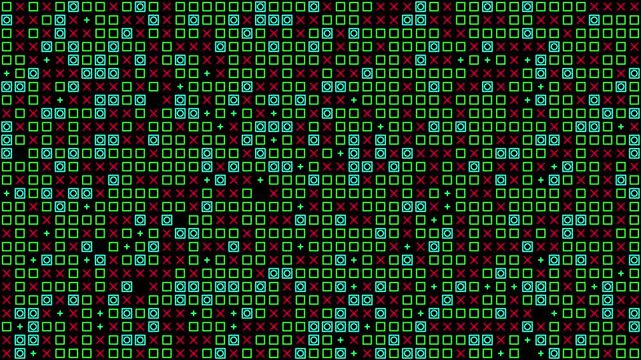 Retro digital grid background, green and red pixelated geometric pattern, abstract technology texture for gaming and cyber security