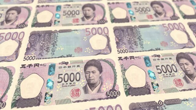 Japanese 5000 Yen Banknotes Motion Loop Background Financial Business Cash Currency Video