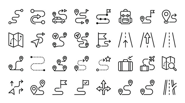 Vector Icons Route and Navigation Line Icon Set for Travel and Logistics Planning. EPS Editable
